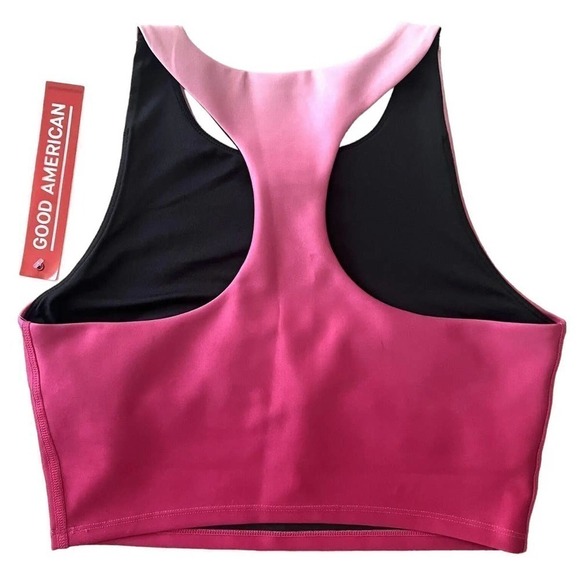 NWT GOOD AMERICAN Pink Ombre Crop Active Racerback Tank Top Sz 0 (XS) - Picture 2 of 5